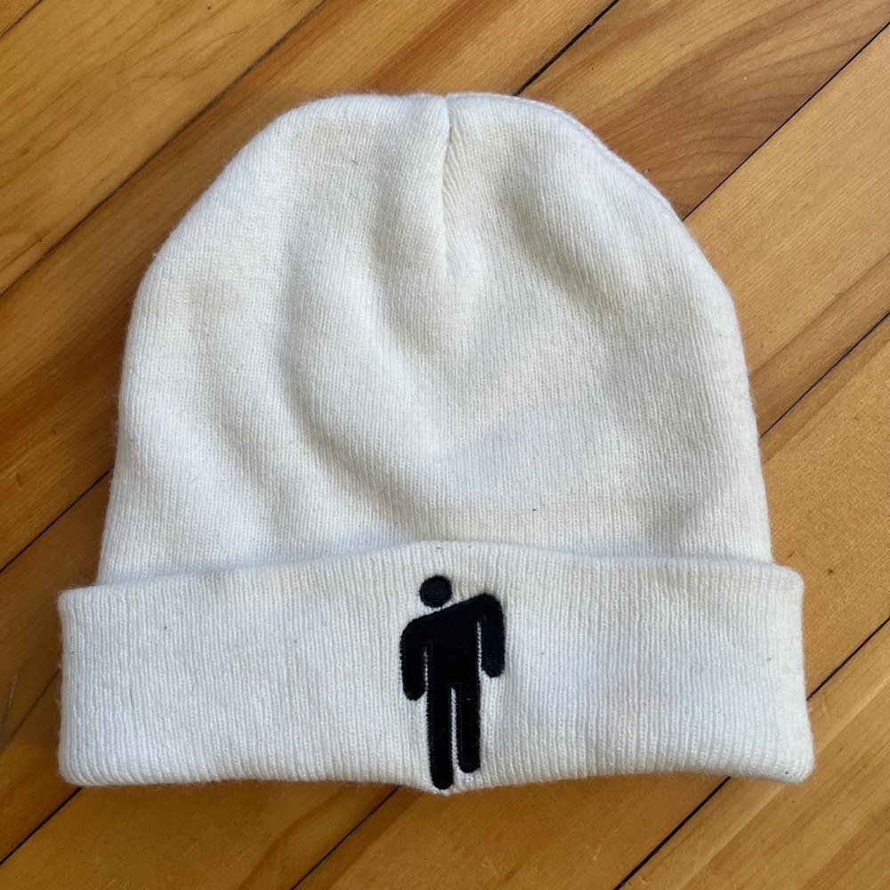 Billie Eilish Blohsh White Beanie Embroidered Logo Acrylic Cuffed Knit Hat